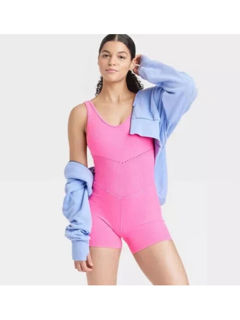 JoyLab Women’s Seamless Short Active Bodysuit in Bright Hot Pink, size M